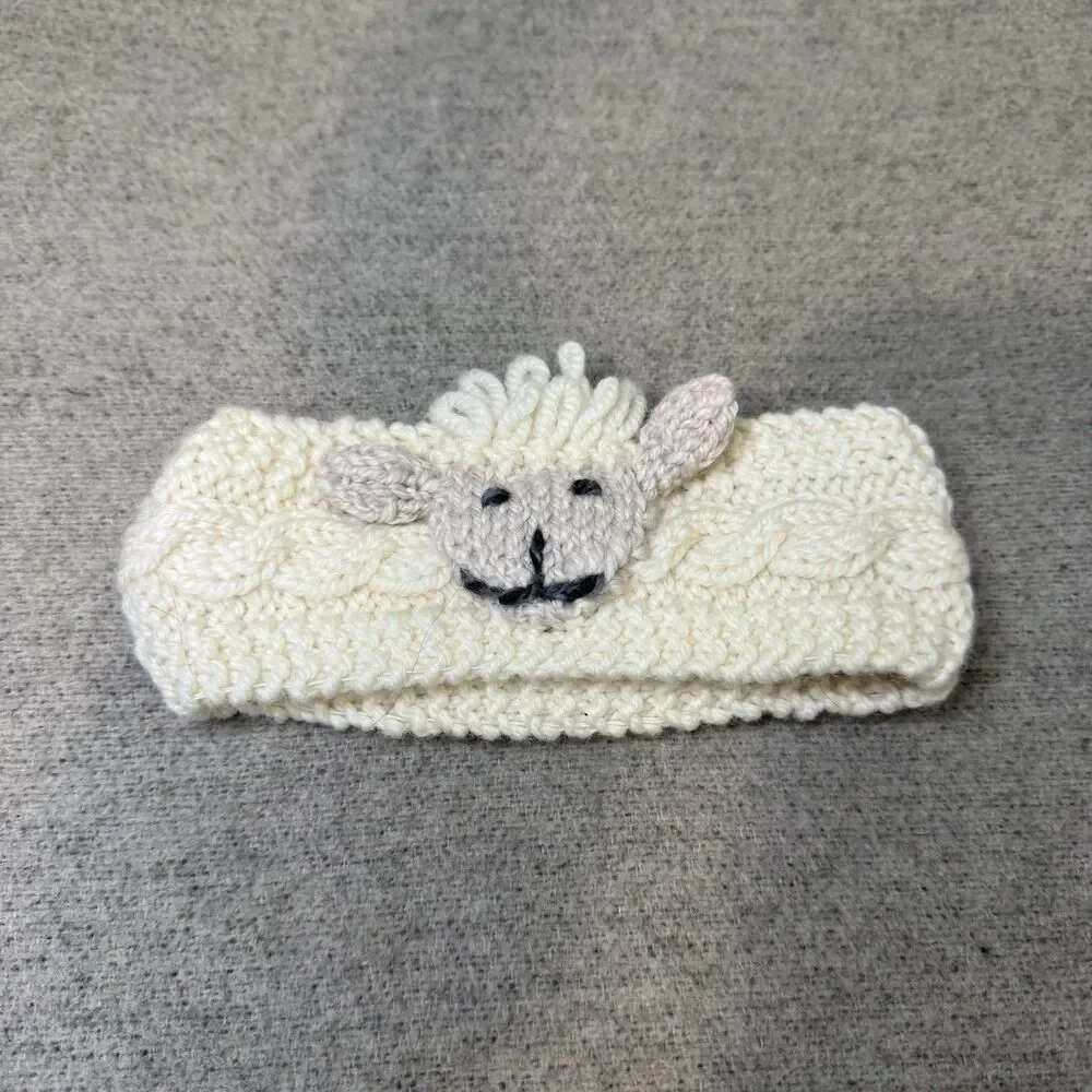 Aran Baby Knit Winter Headband Woollen Mills Merino Wool Ivory Lamb Accent